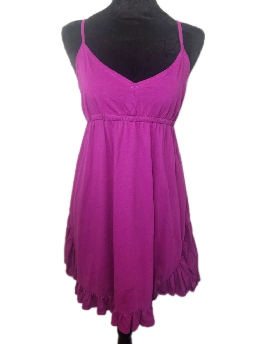 Arizona Purple Thin Strap Elastic Waist Babydoll Ruffled Mini Dress Layering